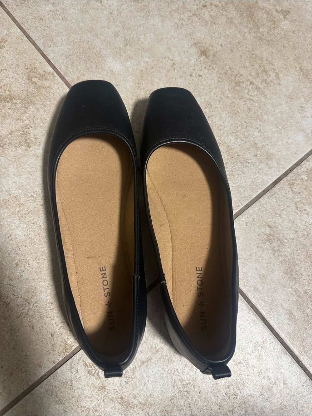 Sun + Stone Black Square-Toe Flats with Neutral Insole